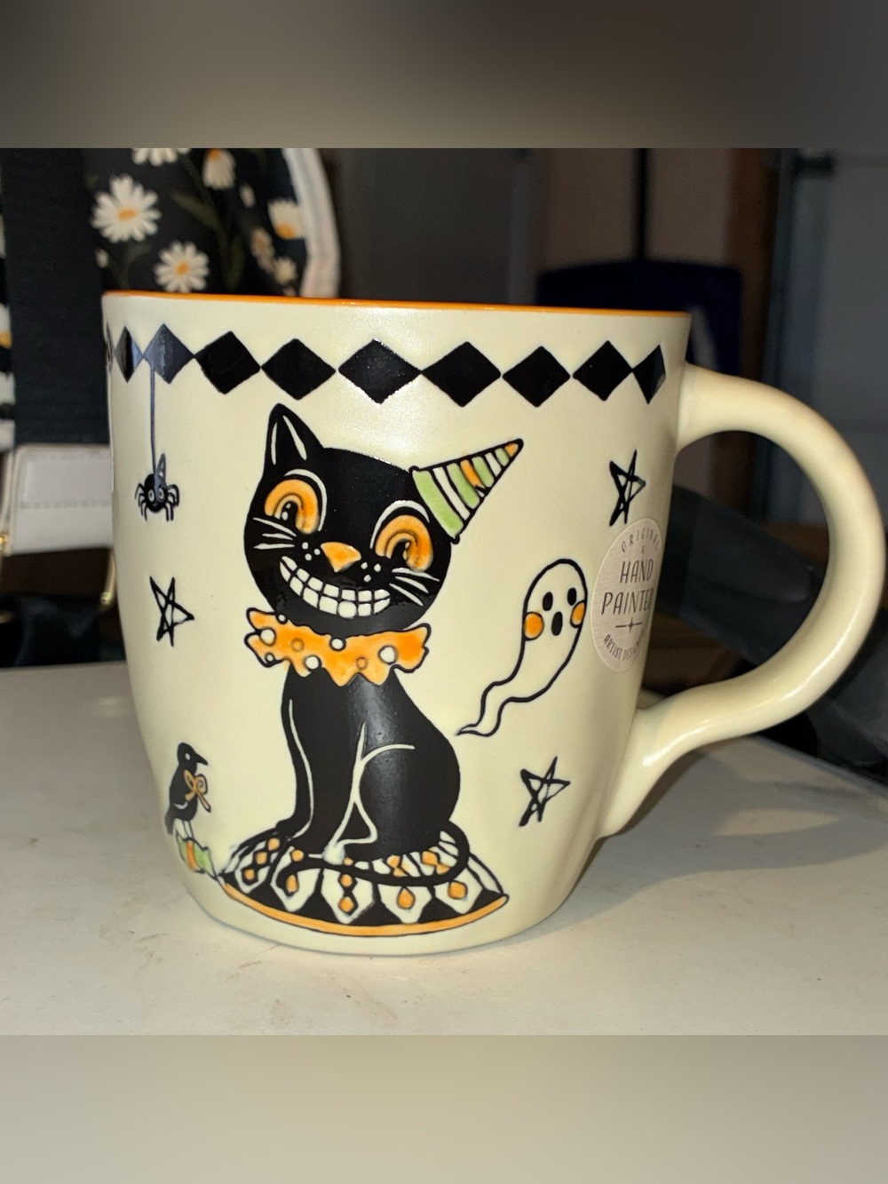 Handpainted Eli and Ana mug Vintage-Style Black Cat NEW